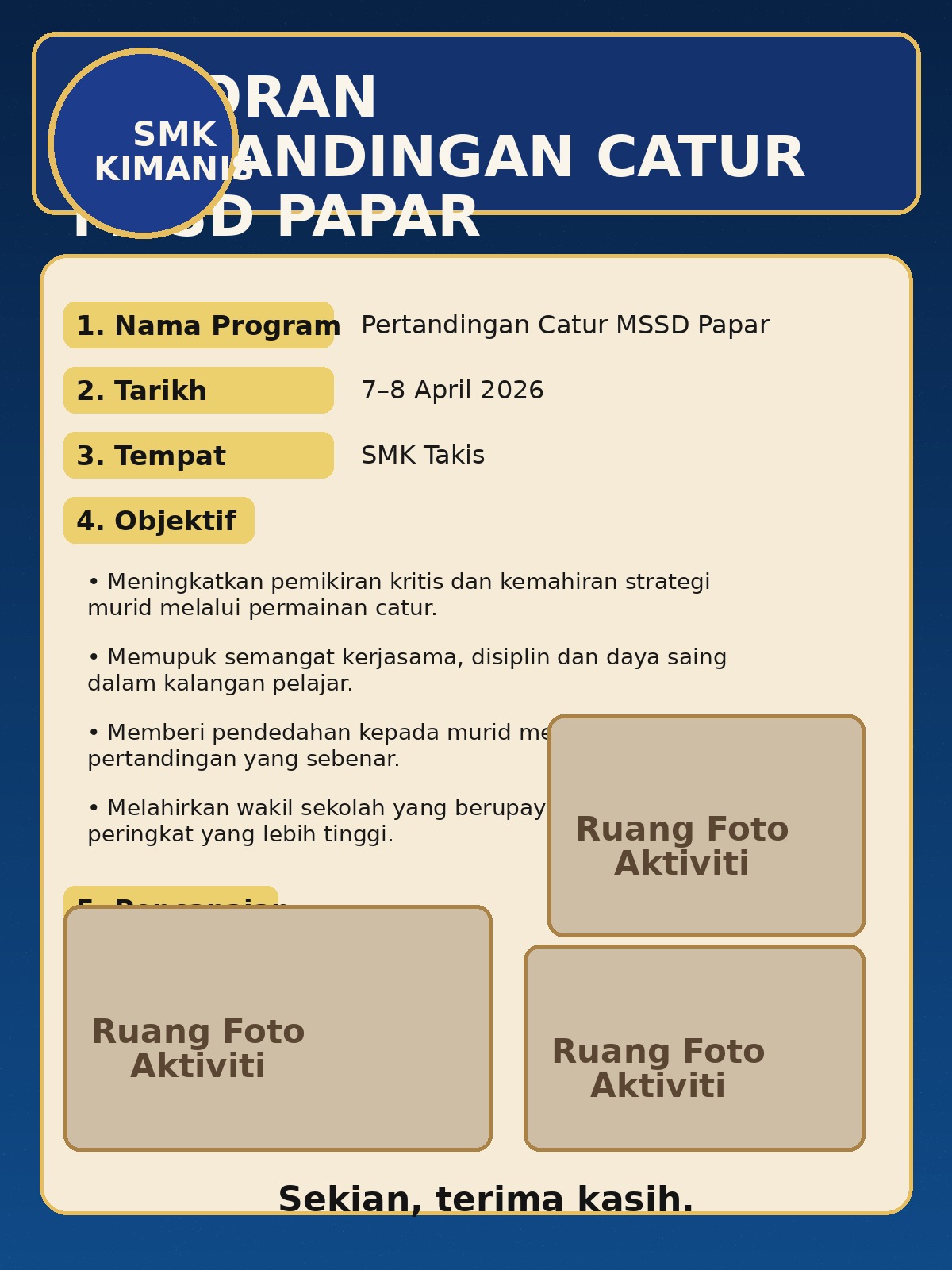 Poster laporan Pertandingan Catur MSSD Papar